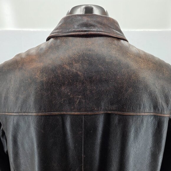 Vtg Men’s Eddie Bauer Leather Coat Jacket Distressed Brown L Quilted Liner Long - Picture 4 of 14